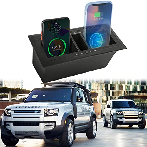 KZICWN New Center Console Car Wireless Charger Tray for Land Rover Defender (2020-2023) All Models,15W Fast Charger for Defender 90 110 130 X/X-DYNAMIC/V8/CARPATHIAN for I-Phone Sam-sung etc Qi Phones