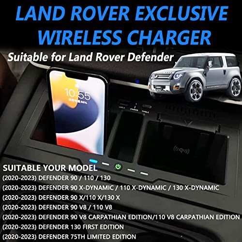 KZICWN New Center Console Car Wireless Charger Tray for Land Rover Defender (2020-2023) All Models,15W Fast Charger for Defender 90 110 130 X/X-DYNAMIC/V8/CARPATHIAN for I-Phone Sam-sung etc Qi Phones