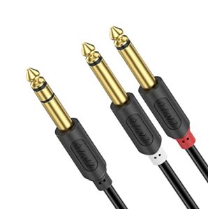 j&d 1/4 inch trs stereo y splitter insert cable, gold plated audiowave series 6.35mm 1/4 inch trs male to dual 6.35mm 1/4 inch ts male mono breakout cable, audio cord, 15 feet
