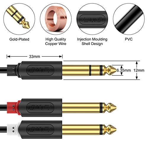 J&D 1/4 inch TRS Stereo Y Splitter Insert Cable, Gold Plated Audiowave Series 6.35mm 1/4 inch TRS Male to Dual 6.35mm 1/4 inch TS Male Mono Breakout Cable, Audio Cord, 15 Feet