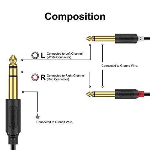 J&D 1/4 inch TRS Stereo Y Splitter Insert Cable, Gold Plated Audiowave Series 6.35mm 1/4 inch TRS Male to Dual 6.35mm 1/4 inch TS Male Mono Breakout Cable, Audio Cord, 15 Feet