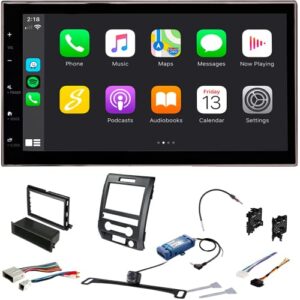 6.8″ double din car stereo kit for ford f-150 (2009-2014) apple carplay, android auto, can buss interface with steering wheel control retention, bluetooth, dash kit, backup camera