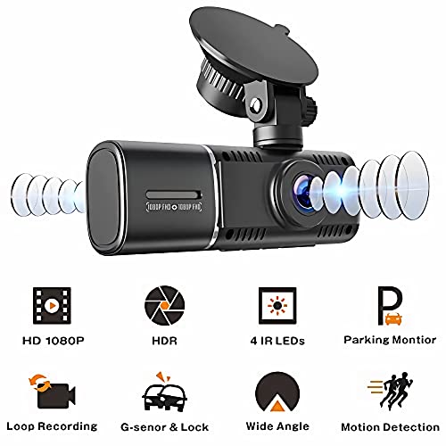 TOGURDCAM Dual Dash Cam Front and Inside, CE41A Car Camera 1920x1080@30fps for Taxi, Interior Driver Facing w/IR Night Vision, Cabin 2 Way Security Parking Monitor Cameras, 1.5-inch display