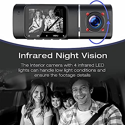TOGURDCAM Dual Dash Cam Front and Inside, CE41A Car Camera 1920x1080@30fps for Taxi, Interior Driver Facing w/IR Night Vision, Cabin 2 Way Security Parking Monitor Cameras, 1.5-inch display