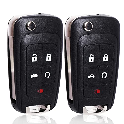 NPAUTO 2Pcs Key Fob Replacement for Chevy Equinox Camaro Impala Cruze Sonic Malibu GMC Terrain Buick Lacrosse Regal Verano Encore 2010-2019 Keyless Entry Remote Flip Key Fob (OHT01060512, 5 Buttons)