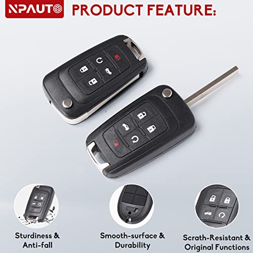 NPAUTO 2Pcs Key Fob Replacement for Chevy Equinox Camaro Impala Cruze Sonic Malibu GMC Terrain Buick Lacrosse Regal Verano Encore 2010-2019 Keyless Entry Remote Flip Key Fob (OHT01060512, 5 Buttons)