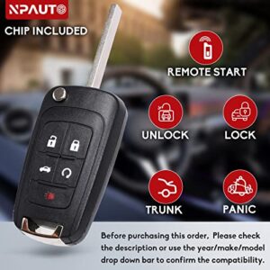 NPAUTO 2Pcs Key Fob Replacement for Chevy Equinox Camaro Impala Cruze Sonic Malibu GMC Terrain Buick Lacrosse Regal Verano Encore 2010-2019 Keyless Entry Remote Flip Key Fob (OHT01060512, 5 Buttons)