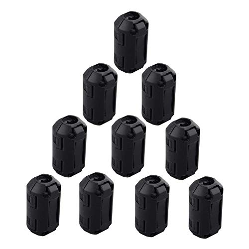 Futheda 10PCS Noise Filter Cable Ring, Snap on Ferrite Ring Core Anti-Interference Bead Choke Ring Cord RFI EMI Noise Suppressor High-Frequency Filter with 7mm Inner Diameter Ferrite Cable Clip Black