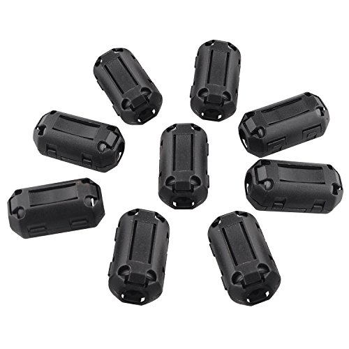 Futheda 10PCS Noise Filter Cable Ring, Snap on Ferrite Ring Core Anti-Interference Bead Choke Ring Cord RFI EMI Noise Suppressor High-Frequency Filter with 7mm Inner Diameter Ferrite Cable Clip Black