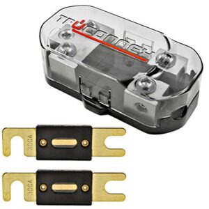 TruConnex 1-4 Gauge Input and 4-8 GA Outputs Dual ANL Fuse Holder Distribution Block and 2 Pack ANL Fuses - 300 AMP