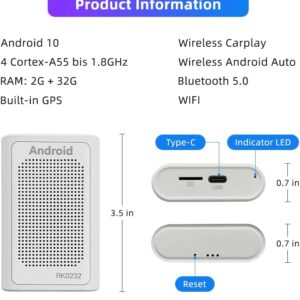 Velany Store Wireless Carplay AI Box, Carplay Adapter, Andriod Auto Suitable for Any car Model, 2G+32G, GPS Navigation, Bluetooth 5.0,FM, Music, Video,Fast Connection