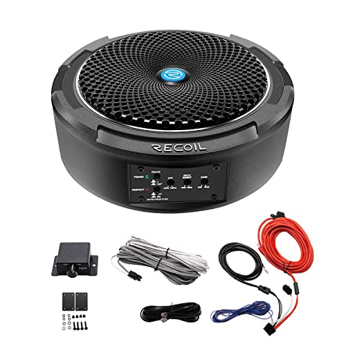 RECOIL SL1708 240 Watt 8" Under-Seat Slim Amplified Car Subwoofer with 99.99% Oxygen Free Copper Installation Wiring Kits