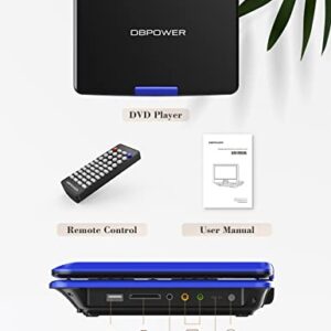 DBPOWER 11.5" Portable DVD Player, 5-Hour Built-in Rechargeable Battery, with 9" Swivel Screen, Support CD/DVD/SD Card/USB, with Remote control, 1.8M Car Charger and Power Adaptor (Blue)