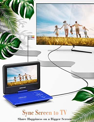 DBPOWER 11.5" Portable DVD Player, 5-Hour Built-in Rechargeable Battery, with 9" Swivel Screen, Support CD/DVD/SD Card/USB, with Remote control, 1.8M Car Charger and Power Adaptor (Blue)