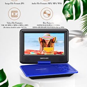 DBPOWER 11.5" Portable DVD Player, 5-Hour Built-in Rechargeable Battery, with 9" Swivel Screen, Support CD/DVD/SD Card/USB, with Remote control, 1.8M Car Charger and Power Adaptor (Blue)