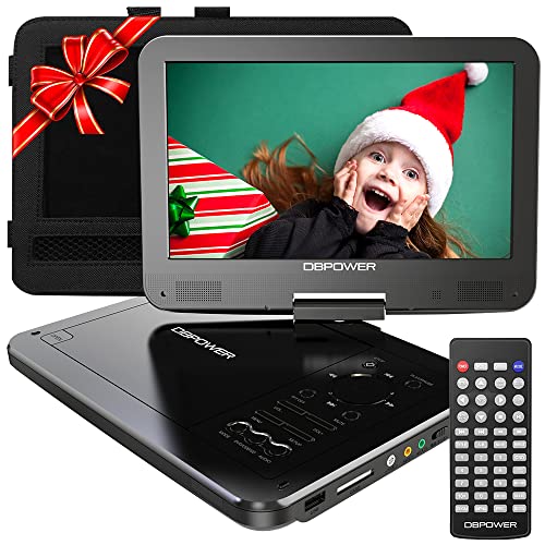 DBPOWER 12" Portable DVD Player with 5-Hour Rechargeable Battery, 10" Swivel Display Screen and SD/ USB Port, with 1.8m Car Charger, Power Adaptor and Car Headrest Mount, Region Free (Black)