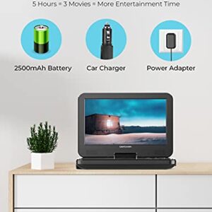 DBPOWER 12" Portable DVD Player with 5-Hour Rechargeable Battery, 10" Swivel Display Screen and SD/ USB Port, with 1.8m Car Charger, Power Adaptor and Car Headrest Mount, Region Free (Black)