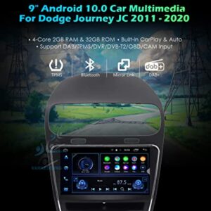 9" Android 10 Car Stereo GPS Carplay Head Unit Bluetooth Multimedia Player for Dodge Journey 2011-2020 Android Auto Audio Video Player Touch Screen Car Radio, Mirror Link GPS Navigation DSP USB