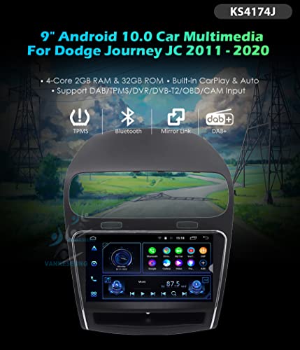 9" Android 10 Car Stereo GPS Carplay Head Unit Bluetooth Multimedia Player for Dodge Journey 2011-2020 Android Auto Audio Video Player Touch Screen Car Radio, Mirror Link GPS Navigation DSP USB