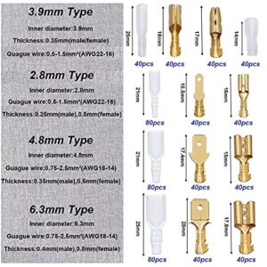 Tnisesm 640Pcs 2.8/4.8/6.3mm Male and Female Spade Connector & Bullet Connectors Terminals Wire Crimp Terminal with Insulating Sleeve Assortment Kit for Car Audio Speaker Electrical Wiring TN-02-2