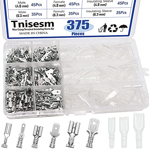 Tnisesm 640Pcs 2.8/4.8/6.3mm Male and Female Spade Connector & Bullet Connectors Terminals Wire Crimp Terminal with Insulating Sleeve Assortment Kit for Car Audio Speaker Electrical Wiring TN-02-2