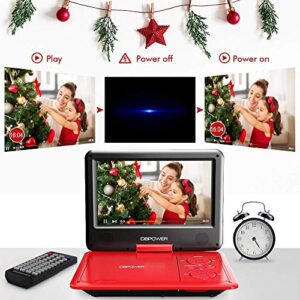 DBPOWER 11.5" Portable DVD Player, 5-Hour Built-in Rechargeable Battery, 9" Swivel Screen, Support CD/DVD/SD Card/USB, Remote Control, 1.8 Meter Car Charger, Power Adaptor and Car Headrest (Red)