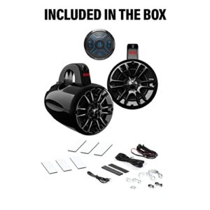 BOSS Audio Systems MG150T.4 Marine ATV UTV Waketower Speakers Gauge Receiver (Built-in 2 CH Amplifier) Package – IPX6 Weatherproof, Bluetooth Audio, No CD, USB, Aux-in, 4 Inch Speakers, 2 Way