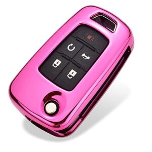 Royalfox(TM) 2 3 4 5 Buttons 3D Bling flip Folding Remote Key Fob case Cover for Chevrolet Chevy Camaro Cruze Equinox Malibu SS Sonic Spark Aveo SAIL 3,Buick Lacrosse Encore GL8 Regal Excelle (Pink)