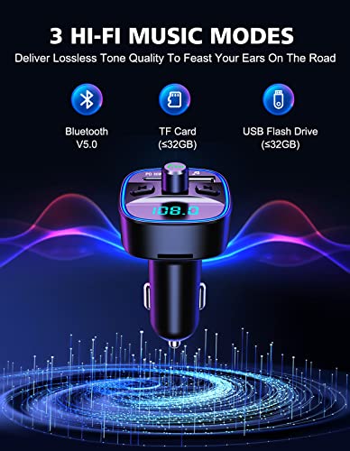 RIWUSI BC61 [All-Metal] FM Bluetooth 5.3 Transmitter for Car X1+ T25C [Upgraded Type-C] Bluetooth Car Adapter X1