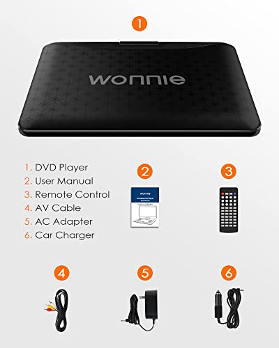 WONNIE 17.9’’ Large Portable DVD/CD Player with 15.6‘’ Swivel Screen, 1366x768 LCD TFT, 6 Hrs 5600mAH Rechargeable Battery, Regions Free, Support USB/SD Card/ Sync TV , High Volume Speaker