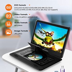 WONNIE 17.9’’ Large Portable DVD/CD Player with 15.6‘’ Swivel Screen, 1366x768 LCD TFT, 6 Hrs 5600mAH Rechargeable Battery, Regions Free, Support USB/SD Card/ Sync TV , High Volume Speaker