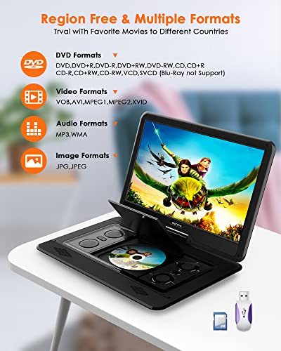 WONNIE 17.9’’ Large Portable DVD/CD Player with 15.6‘’ Swivel Screen, 1366x768 LCD TFT, 6 Hrs 5600mAH Rechargeable Battery, Regions Free, Support USB/SD Card/ Sync TV , High Volume Speaker