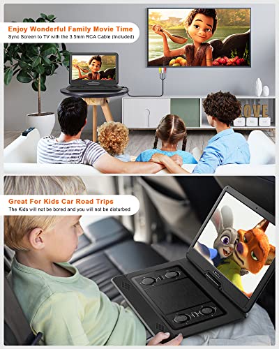 WONNIE 17.9’’ Large Portable DVD/CD Player with 15.6‘’ Swivel Screen, 1366x768 LCD TFT, 6 Hrs 5600mAH Rechargeable Battery, Regions Free, Support USB/SD Card/ Sync TV , High Volume Speaker