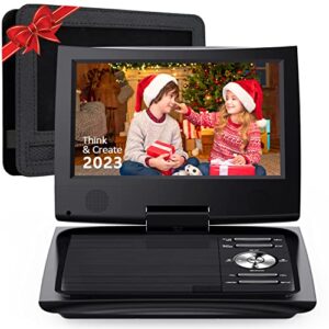 sunpin 11″ portable dvd player for car and kids with 9.5 inch hd swivel screen, 5 hour rechargeable battery, dual earphone jack, supports sd card/usb/cd/dvd, with extra headrest mount case (black)