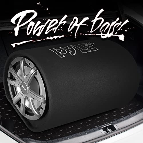 10-Inch Carpeted Subwoofer Tube Speaker - 500 Watt High Powered Car Audio Sub Bass Enclosure System with 2” Aluminum Voice Coil, 4 Ohm, Rear Vented Design - PLTB101