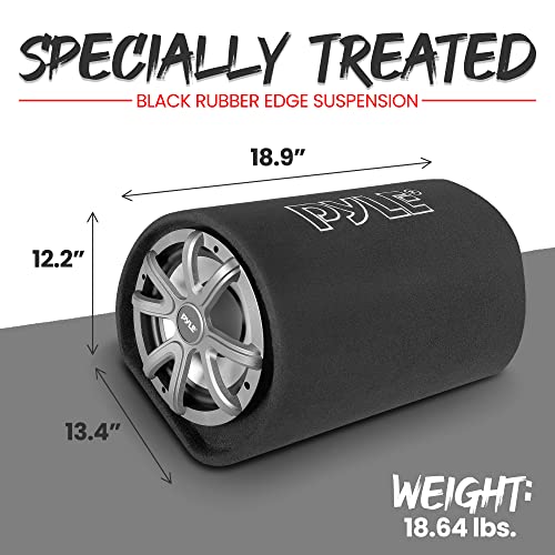 10-Inch Carpeted Subwoofer Tube Speaker - 500 Watt High Powered Car Audio Sub Bass Enclosure System with 2” Aluminum Voice Coil, 4 Ohm, Rear Vented Design - PLTB101