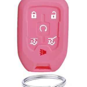 Silicone Smart Key Fob Cover Case Jacket Keyless Entry for Chevrolet Suburban Tahoe GMC Yukon XL HYQ1AA 6 Buttons Pink