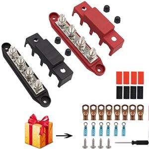 Heart Horse Power Distribution Block Battery Bus Bar 4 Post 5/16'' Terminal Stud Junction Block Insulated with Cover and Ring Terminals DC48V 250 Amp for Marine RV Boat Automotive (5/16'', Red+Black)