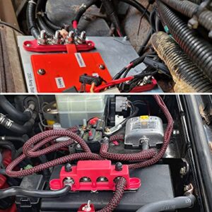 Heart Horse Power Distribution Block Battery Bus Bar 4 Post 5/16'' Terminal Stud Junction Block Insulated with Cover and Ring Terminals DC48V 250 Amp for Marine RV Boat Automotive (5/16'', Red+Black)