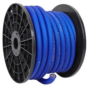 Rockville R0G50BLUE 0 Gauge 50 Foot Spool Blue Car Amp Power+Ground Wire Cable