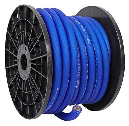 Rockville R0G50BLUE 0 Gauge 50 Foot Spool Blue Car Amp Power+Ground Wire Cable