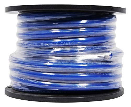 Rockville R0G50BLUE 0 Gauge 50 Foot Spool Blue Car Amp Power+Ground Wire Cable