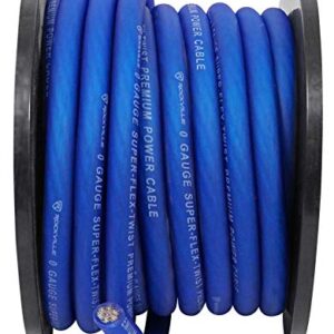 Rockville R0G50BLUE 0 Gauge 50 Foot Spool Blue Car Amp Power+Ground Wire Cable