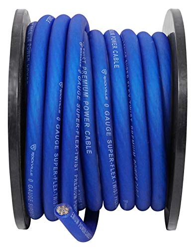 Rockville R0G50BLUE 0 Gauge 50 Foot Spool Blue Car Amp Power+Ground Wire Cable