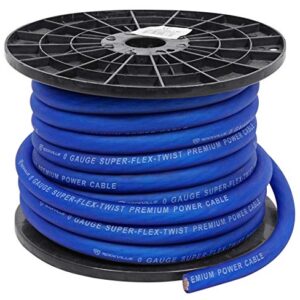 Rockville R0G50BLUE 0 Gauge 50 Foot Spool Blue Car Amp Power+Ground Wire Cable