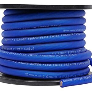 Rockville R0G50BLUE 0 Gauge 50 Foot Spool Blue Car Amp Power+Ground Wire Cable