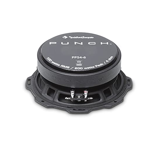 Rockford Fosgate PPS4-6 6.5" 800W 4-Ohm Impedance Mid-Range Car Speakers 4 Pack with Fiber Reinforced Paper Cone and Stamp Cast Aluminum Frame