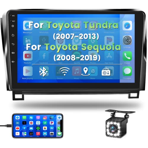 Andriod Car Stereo for Toyota Tundra 2007-2013 & Toyota Sequoia 2008-2019 Radio, 10.1 Inch Touch Screen Car Audio Receiver Bluetooth with GPS Navigation WiFi SWC Backup Camera External Mic