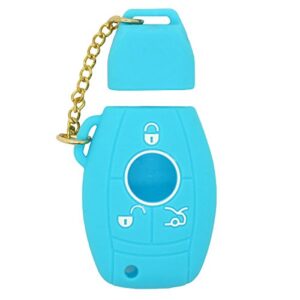 dsp silicone cover protector case holder skin jacket compatible with mercedes benz smart remote key fob cv2951 light blue