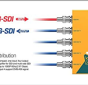 AVMATRIX SD1141 1x4 3G-SDI Reclocking Distribution Amplifier; Automatically Detects SD, HD and 3G-SDI; 4 Buffered and Re-clocked Outputs; 3G/HD/SD-SDI Multi-rate Signal Processing